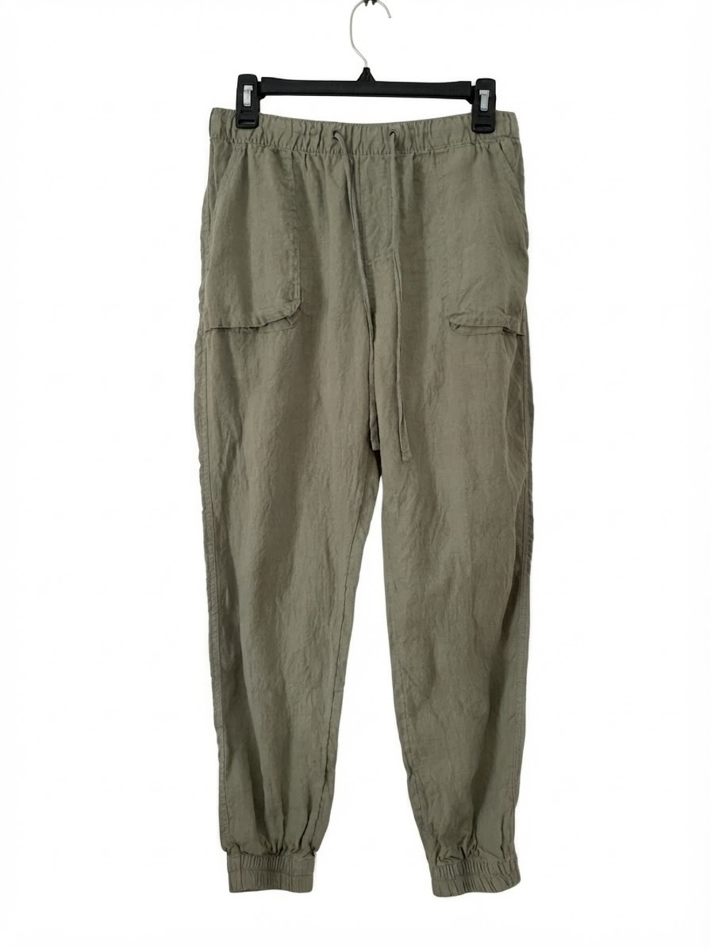 Jones New York JNY Sage Green 100% Linen Drawstring Jogger Pants Pockets M